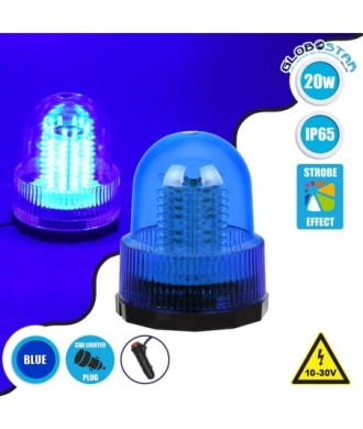 GloboStar® 85158 PRO Series Φάρος Σήμανσης Οχήματος Αστυνομίας για Αυτοκίνητα & Φορτηγά 6 Προγραμμάτων Φωτισμού STROBE LED 20W DC 10-30V Αδιάβροχος IP65 Μπλε